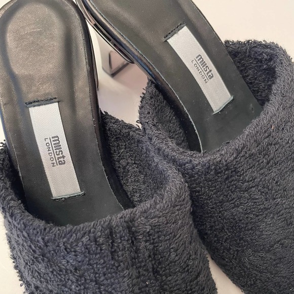 NWOB MIISTA London Wendy Black Towel Mule Sandals Size 37 Shoes Square Toe - Picture 3 of 11